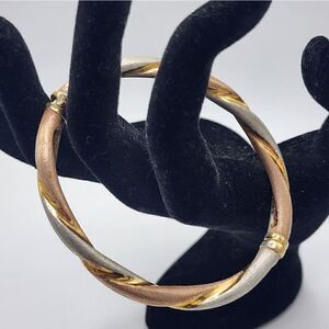 Vintage Signed Italian sterling 18k gold tri colored twist hinged bracelet